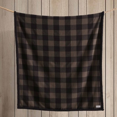 Brown Plaid Reversible Sherpa Cotton Throw Blanket