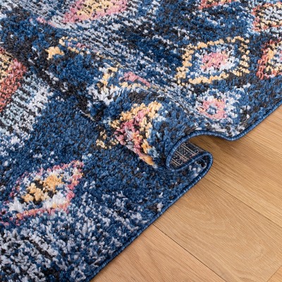 Boho Chic Navy and Multi Diamond Synthetic 4' x 6' Area Rug