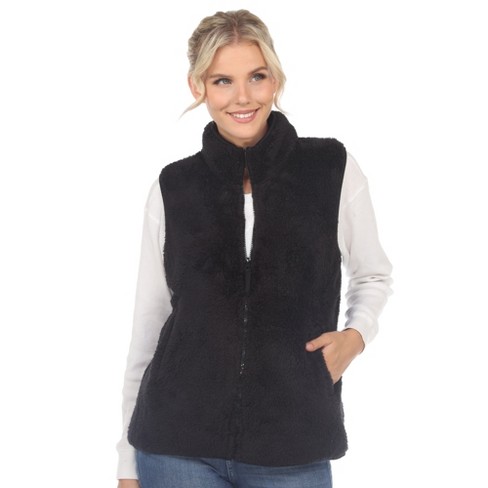 Women's Zip up High Pile Fleece Vest S Black -White Mark