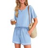 Ekouaer Women's Waffle Knit Two Piece Lounge Set, Soft Matching Outfits for Daily Wear, Casual Shorts Set with Pocket - 3 of 4