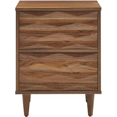 Walnut 2-Drawer Nightstand with Tapered Legs