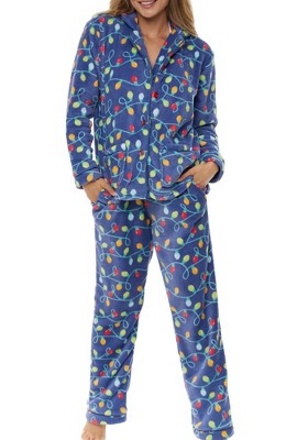 Adr Women's Plush Fleece Pajamas Set, Button Down Winter Pj Set