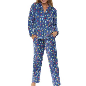 ADR Fleece Women's Pajamas Pants & Long Sleeve Button Down Pajama Cozy PJ Set - 1 of 4