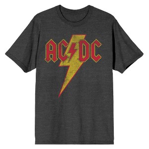ACDC Vintage Lightning Bolt Logo Men's Charcoal Heather Crew Neck Short Sleeve T-shirt - 1 of 2