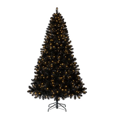 Evergreen Classics 7.5 Foot Pre Lit Black Oxford Pine Artificial Holiday Tree with 500 Micro Dot Warm White LED Lights and Metal Stand