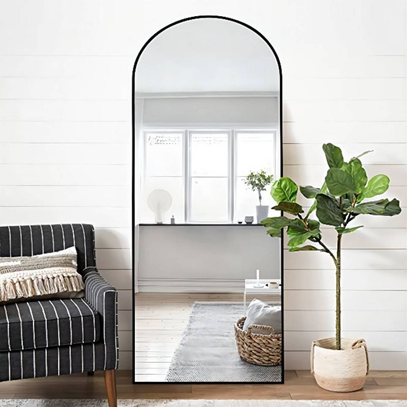 Muselady Arched Black Floor Mirror,Black Aluminum Frame Finish Large Arch-Crowned Top Rectangle Full Length Floor Mirror with Stand-The Pop Home, 4 of 9