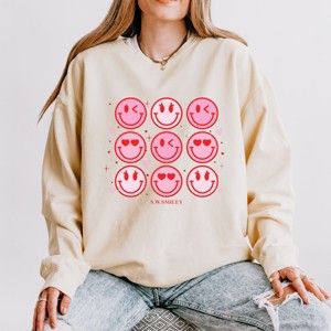 Simply Sage Market S.W.Smiley Valentine Smiley Face Chart Lightweight Garment Dyed Sweatshirt - 1 of 4