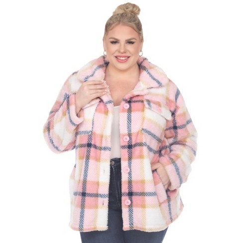 Plus Size Plaid Shacket 1x Pink -white Mark : Target