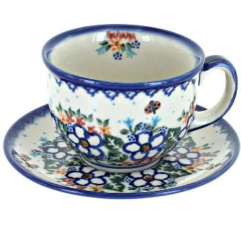 Blue Rose Polish Pottery 33 Vena Cup & Saucer