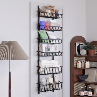 SUGIFT Over The Door Pantry Organizer, Pantry Door Organizer Shelves, Kitchen Organizers and Storage, Hanging Basket Wall Spice Rack Seasoning Shelves