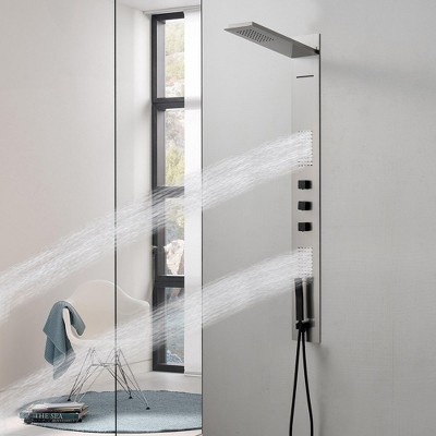 Nickel 4-Jet Rainfall Shower Panel System with Handheld Wand