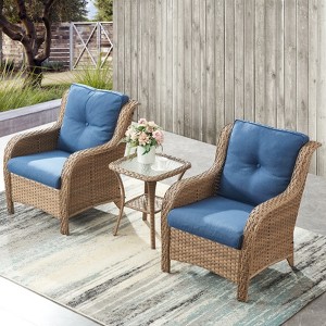 Buenhomino 3 Pieces Patio Furniture Set, PE Rattan Wicker Patio Set with Two Outdoor Chairs and Table for Porch, Garden Poolside Balcony - 1 of 4