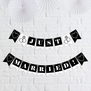 Big Dot of Happiness Mr. and Mrs. - Black and White Wedding or Bridal Shower Mini Pennant Banner - Just Married - 1 of 4