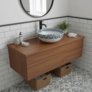 16" Round Artistic Ceramic Vessel Sink – Glossy Above-Counter Basin with Hand-Inspired Printed Pattern - 1 of 4