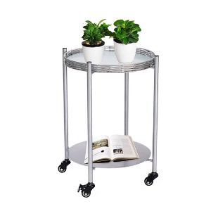 SEVOBAL Coffee Tables Round Mobile Table with Wheels Two-Tier Storage Metal Design for Living Room Bedroom, Silver, 19.09"*2.36"*22.83" - 1 of 4
