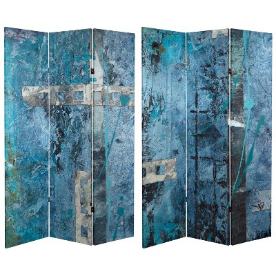 Oriental Furniture 6' Tall Double Sided Blue Dream Canvas Room Divider Blue