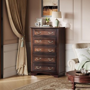 GALAXHERO Farmhouse Wood Dresser – 5 Deep Drawer Chest with Roman Metal Handles, Storage Unit for Bedroom & Living Room - 1 of 4