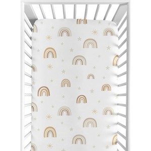 Sweet Jojo Designs Gender Neutral Baby Fitted Crib Sheet Neutral Boho Rainbow Taupe Yellow and Beige - 1 of 4
