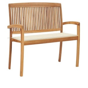 Stacking Patio Bench with Cushion 50.6" Solid Teak Wood - 1 of 4