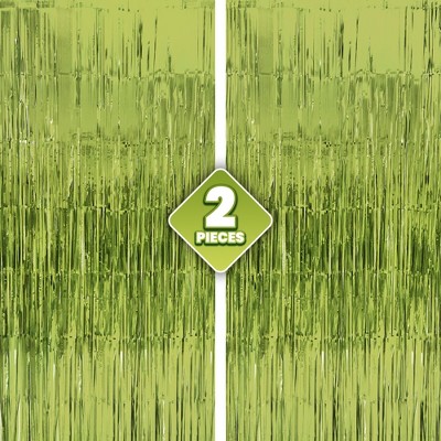 KatchOn, XtraLarge, Sage Green Foil Fringe Curtain - 3.2x8 Feet, Pack of 2 |Lime Backdrop for Frog Birthday Decorations