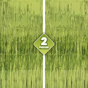 KatchOn, XtraLarge, Sage Green Foil Fringe Curtain - 3.2x8 Feet, Pack of 2 |Lime Backdrop for Frog Birthday Decorations - 1 of 4