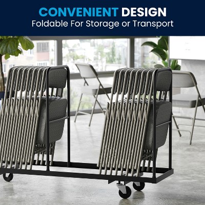 Gray Fabric Upholstered Armless Metal Folding Chairs, Set of 2