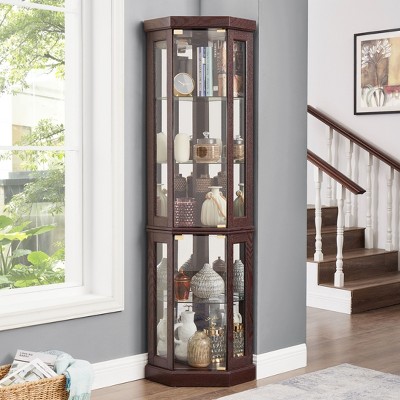 Sapphtopaz Corner Bookcase with Storage, Space Saving Display Curio Cabinet, Glass Bookshelf Shelf Tower for Small Spaces, Office