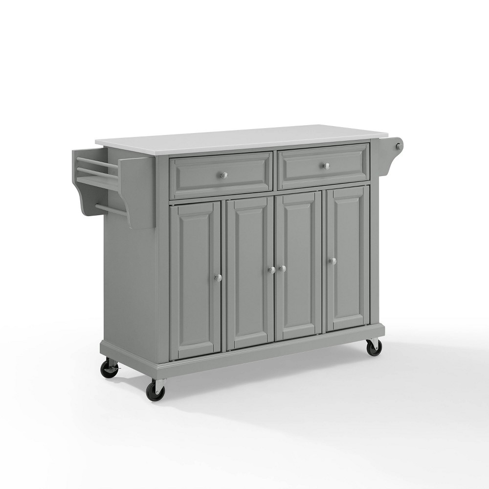 Crosley Full Size Granite Top Kitchen Cart Gray: Traditional Farmhouse Design, MDF & Wood Frame, 3 Shelves, 2 Drawers, 4 Doors