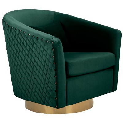 Emerald Velvet Swivel Barrel Chair with Gold Accents