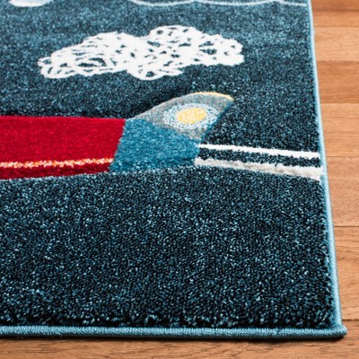 Navy and Ivory Airplane Kids Runner Rug 2'3" x 6'