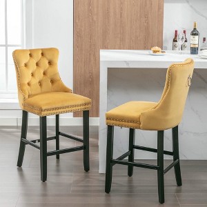Resenkos Counter Bar Stools, Counter Stool,Upholstered Barstools with Button Tufted Decoration and Wooden Legs, Set of 2 (Gold) - 1 of 4