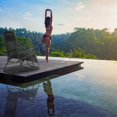 Black Steel Zero Gravity Reclining Outdoor Lounge Chairs with Cup Holder, Set of 2