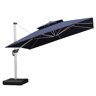 PURPLE LEAF Square Patio Umbrella Cantilever Umbrella with Base for Pool Lawn Garden 360° Rotation