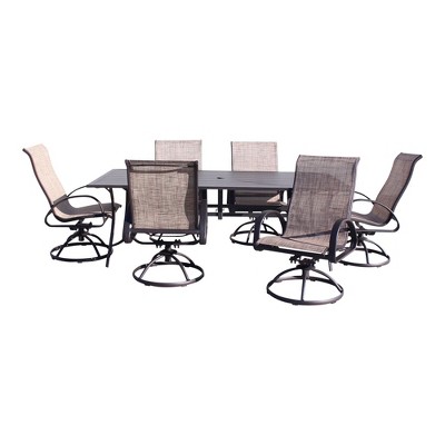 Courtyard Casual Santa Fe 7 pc 84" Rectangle Dining Set with Sling Swivel Rockers  Includes one Rectangle table and 6 Sling Swivel Rockers