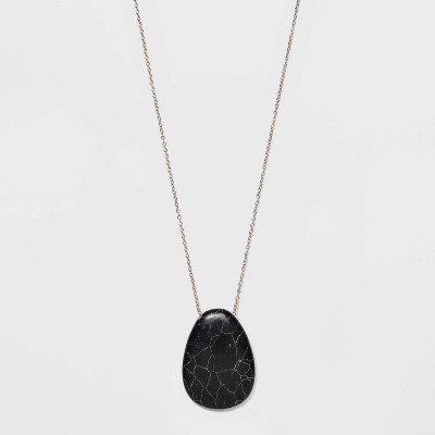 Semi-Precious Black Howlite Pendant Necklace - Universal Thread™ Black