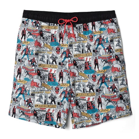 Мужские брюки Marvel Spider-Man Mens Swim Trunks UPF 50+ Gray / Black Comic Strip Large
