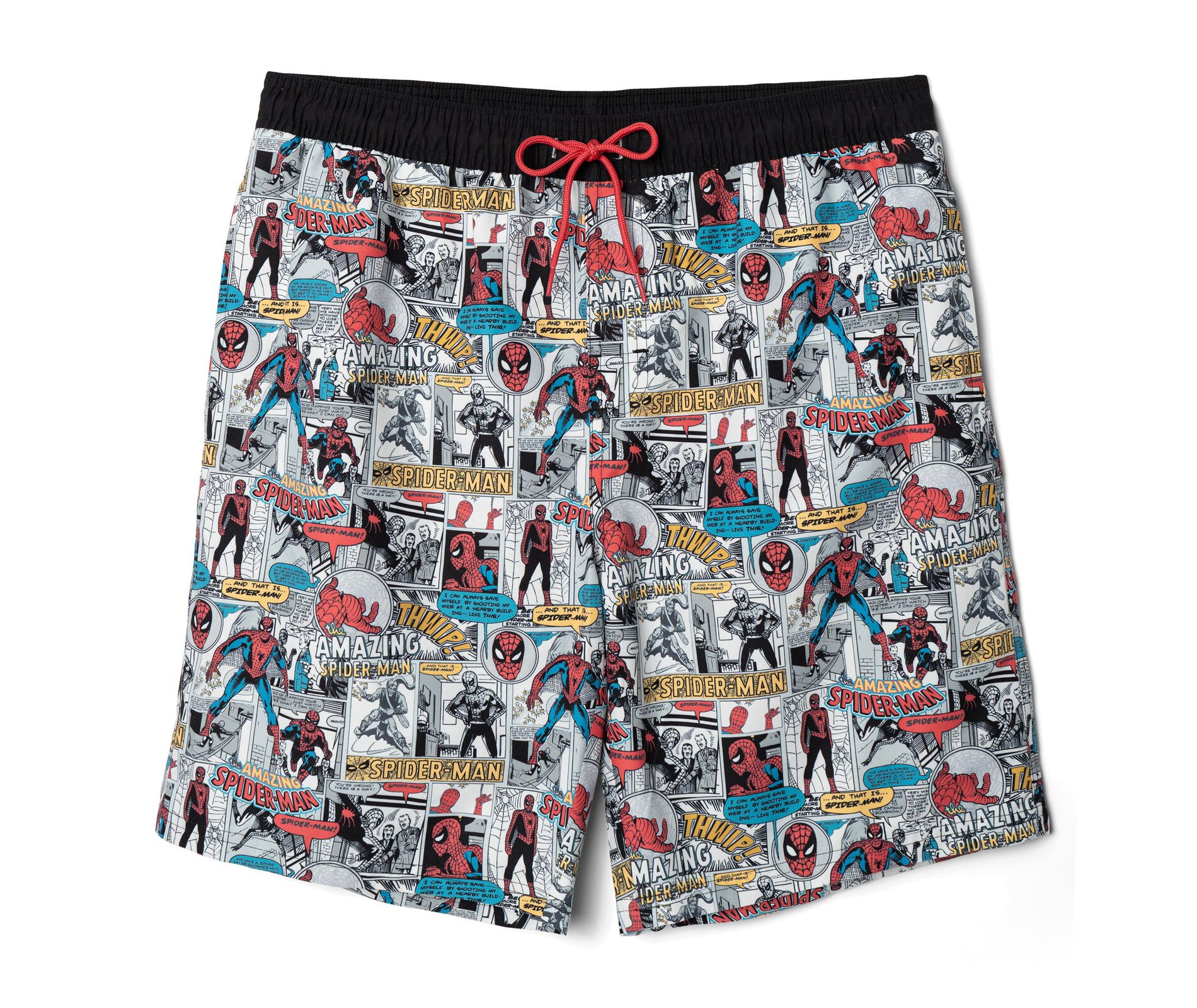 Marvel Spider-Man Mens Swim Trunks UPF 50+ Gray / Black Comic Strip X-Large