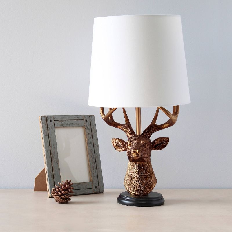 17.25&#34; Woodland Tall Rustic Antler Deer Bedside Table Desk Lamp Copper - Simple Designs, 3 of 11