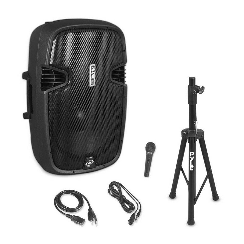 Pyle PPHP155ST 1500 Watt Portable Bluetooth PA Loud Speaker System with Convenient Carry Handle, Speaker Tripod Stand, and Wired Microphone (2 Pack), 2 of 7