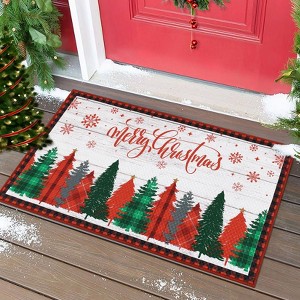 Red Christmas Tree Welcome Mat - 17x29 Inch Holiday Doormat for Porch & Hallway, Washable Low Pile Non-Slip Foldable Floor Mat for Kitchen, Entryway - 1 of 4
