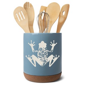 Elanze Designs Floral Frog Flowers Arrangement Toad Ceramic Cork Bottom Sky Blue Large Capacity Utensil Holder Crock for Countertop Storage, Stylish & - 1 of 4