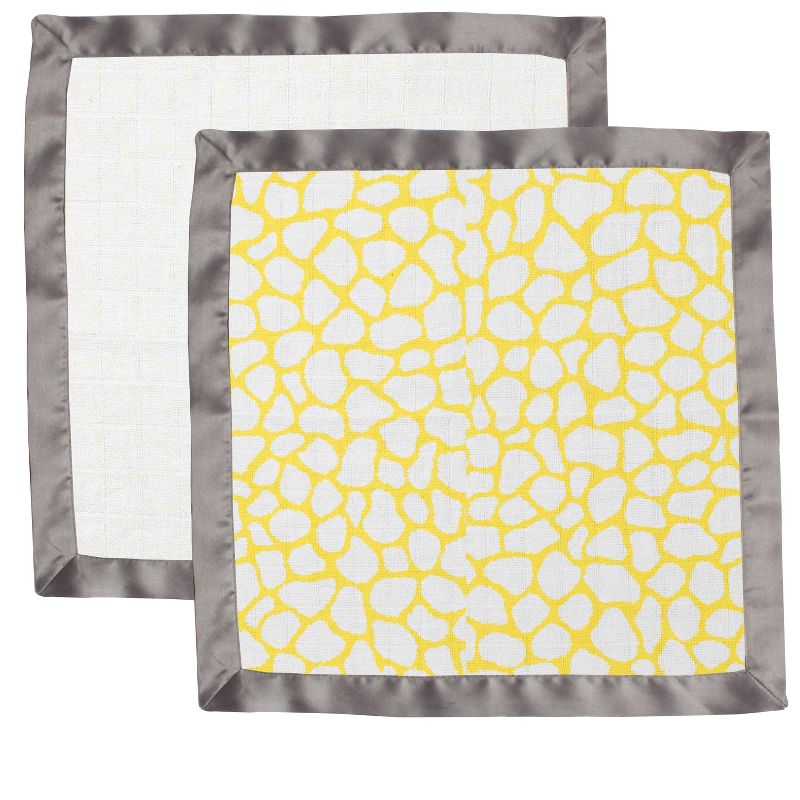 Bacati - Ikat Yellow/Gray Dots/Giraffe Muslin 2 pc Security Blankets, 4 of 10