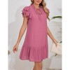 Womens Summer Dresses 2025 V-Neck Drawstring Ruffle Cap Short Sleeve Side Pockets Mini Dress Sundress - 4 of 4