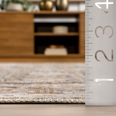 Anise Ivory Floral Rectangular Washable Synthetic Area Rug