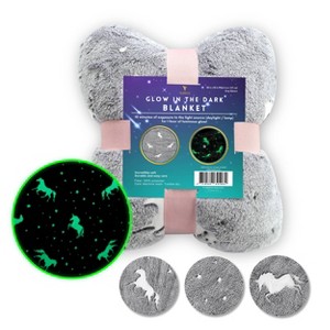 Vudeco Glow in The Dark Kids' Blanket Gray Unicorn: 50x60 Inch Midweight Microfiber Throw, Machine Washable - 1 of 4
