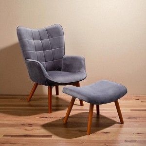 Mshliw Contemporary Velvet Tufted Accent Chair with Ottoman, Mid-Century Wingback Lounge Chair Set with Rubberwood Legs - 1 of 4