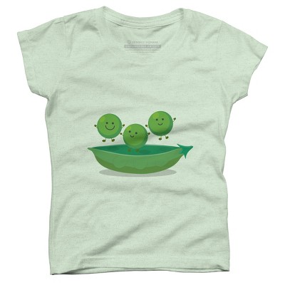 Girl's Design By Humans Cute jumping peas in pod cartoon illustration By thefrogfactory T-Shirt