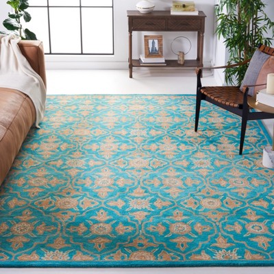 Hand-Tufted Turquoise and Beige Wool 8' x 10' Area Rug