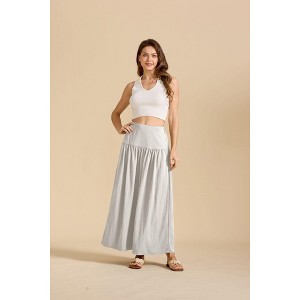 Women's Splicing High Waist Elastic Back Maxi Skirt Summer Fall Casual Loose Fit A-Line Comfortable Long Skirt with Pocket - 1 of 4