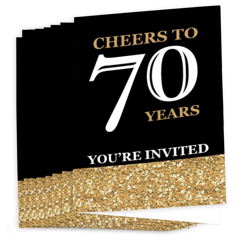 Big Dot of Happiness Adult 70th Birthday - Gold - Fill-In Birthday Party Invitations (8 count), 2 of 7